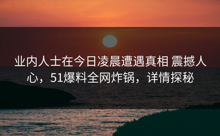 业内人士在今日凌晨遭遇真相 震撼人心，51爆料全网炸锅，详情探秘